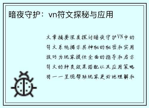 暗夜守护：vn符文探秘与应用